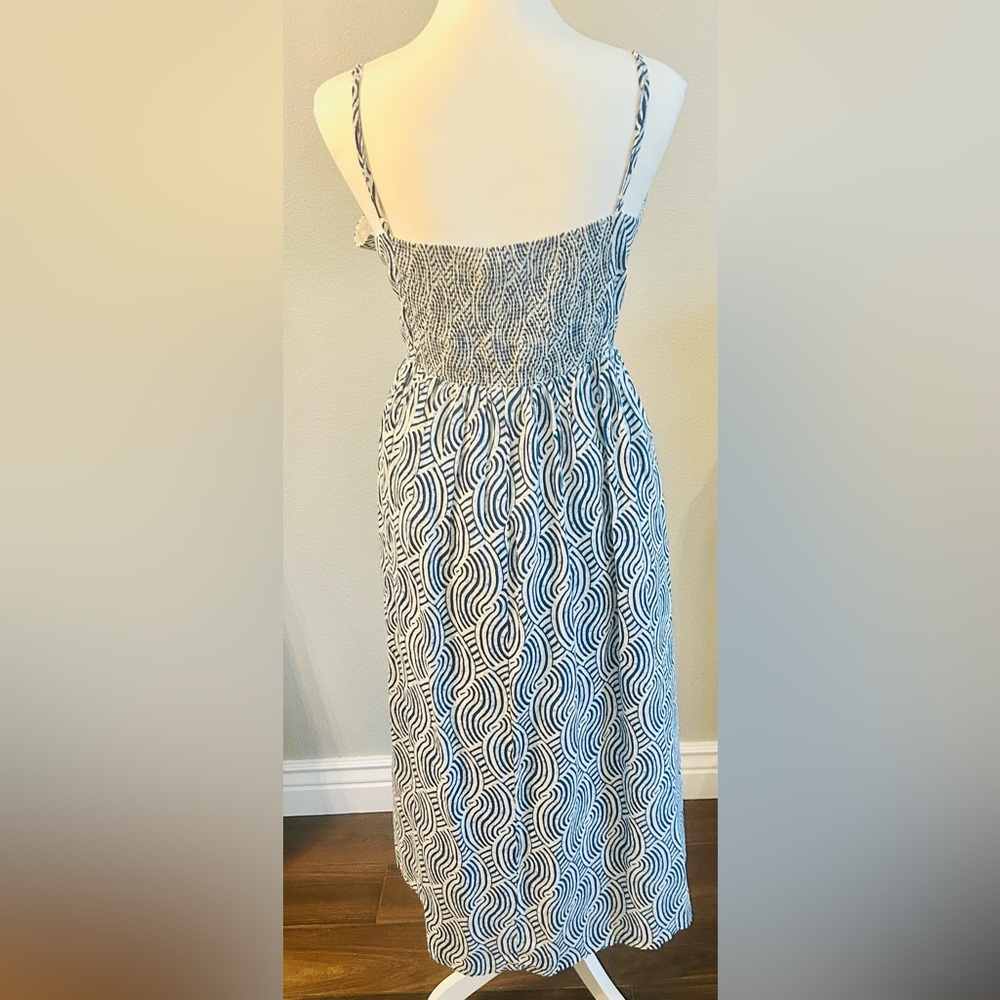 H&M Blue and White Geometric Swirl Linen Blend Midi Dress - Picture 2 of 4